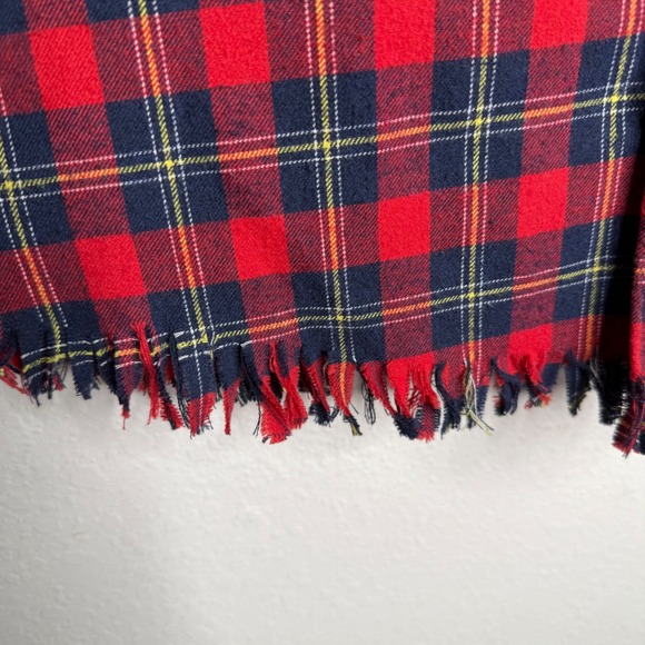 UMGEE Red Navy Yellow Plaid Frayed Hem Long Sleeve Button Up Shirt Women Sz M - Picture 3 of 8